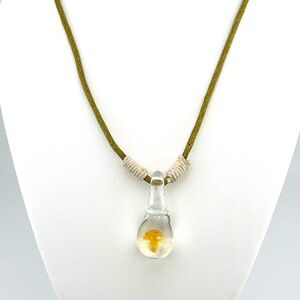 Blown Glass Pendant With Blown Glass Mushroom Inside Necklace on Corded Chain